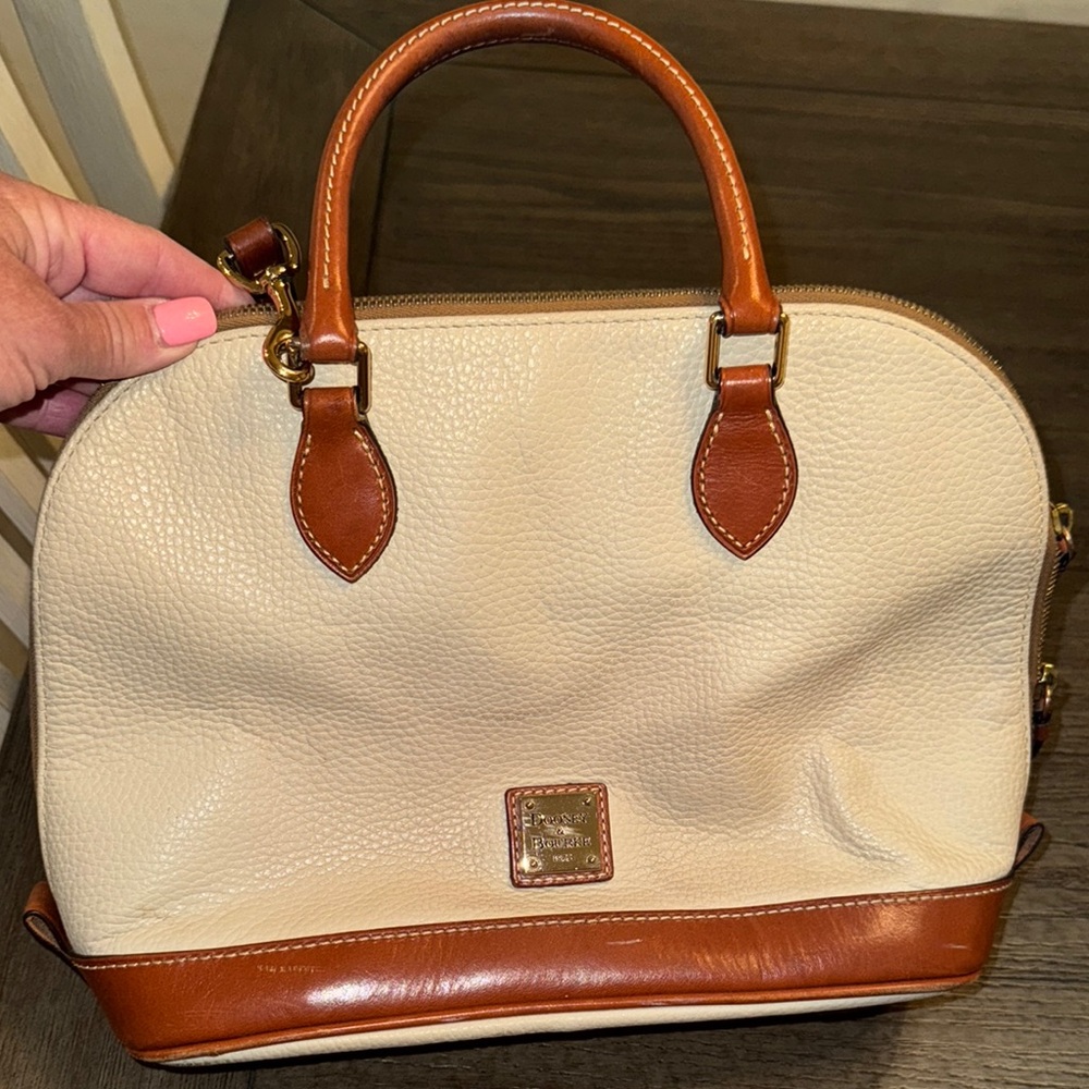 Dooney & Bourke Cream and Brown Satchel with Structured Design